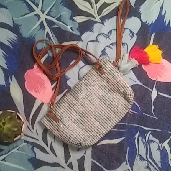 Sparkly Teal Stitched Crossbody / Clutch w/ Tassel - Picture 4 of 8